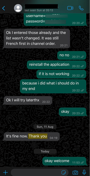 FlexStreamIPTV customer WhatsApp review 2