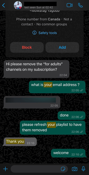 FlexStreamIPTV customer WhatsApp review 3