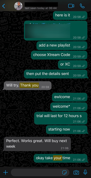 FlexStreamIPTV customer WhatsApp review 5